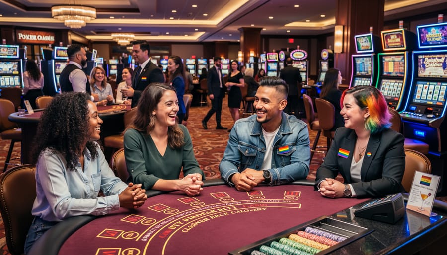 Diverse group of friends enjoying blackjack at welcoming Calgary casino